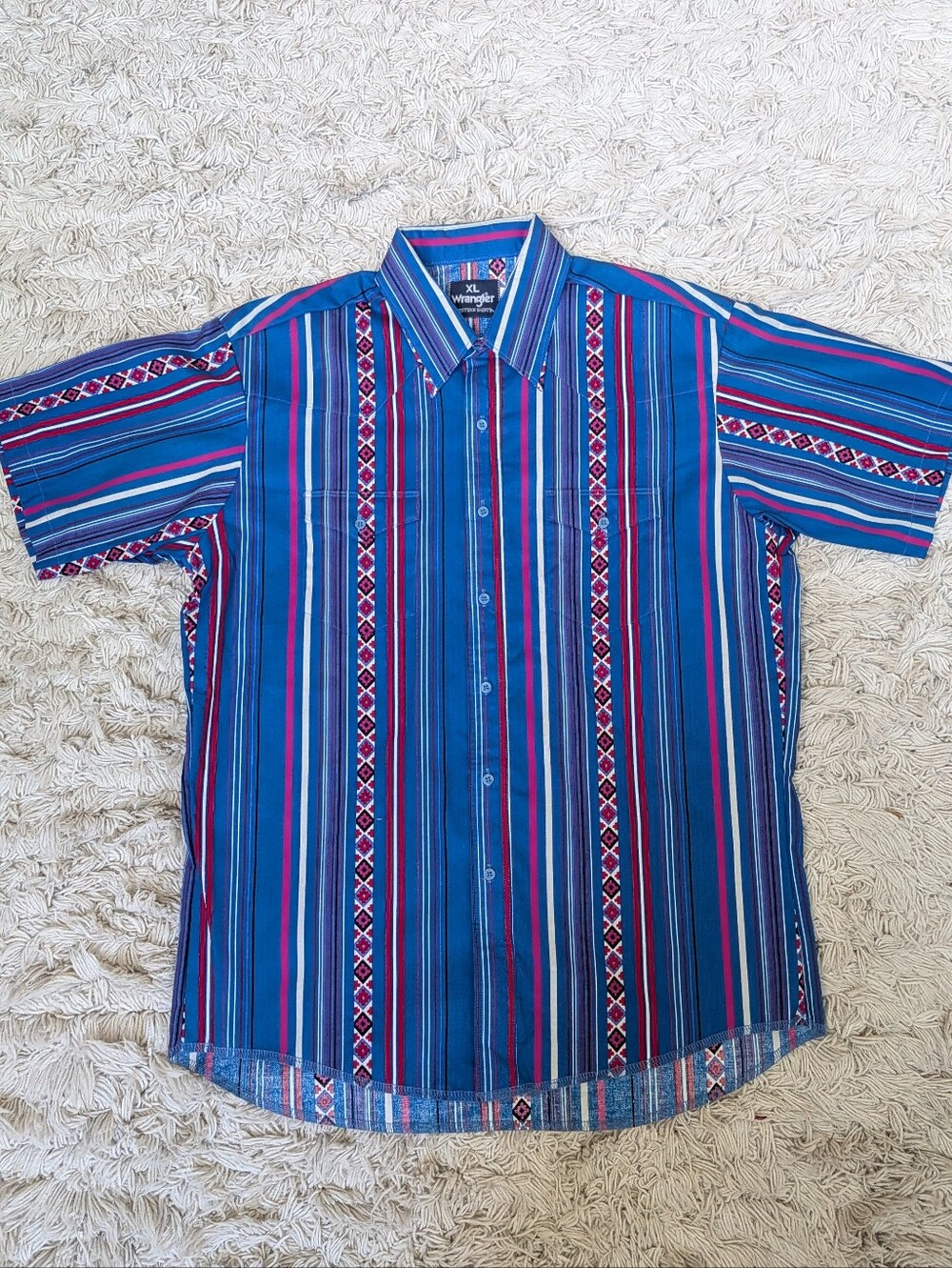 Wrangler Western Aztec Red White Blue Cotton Shirt XL